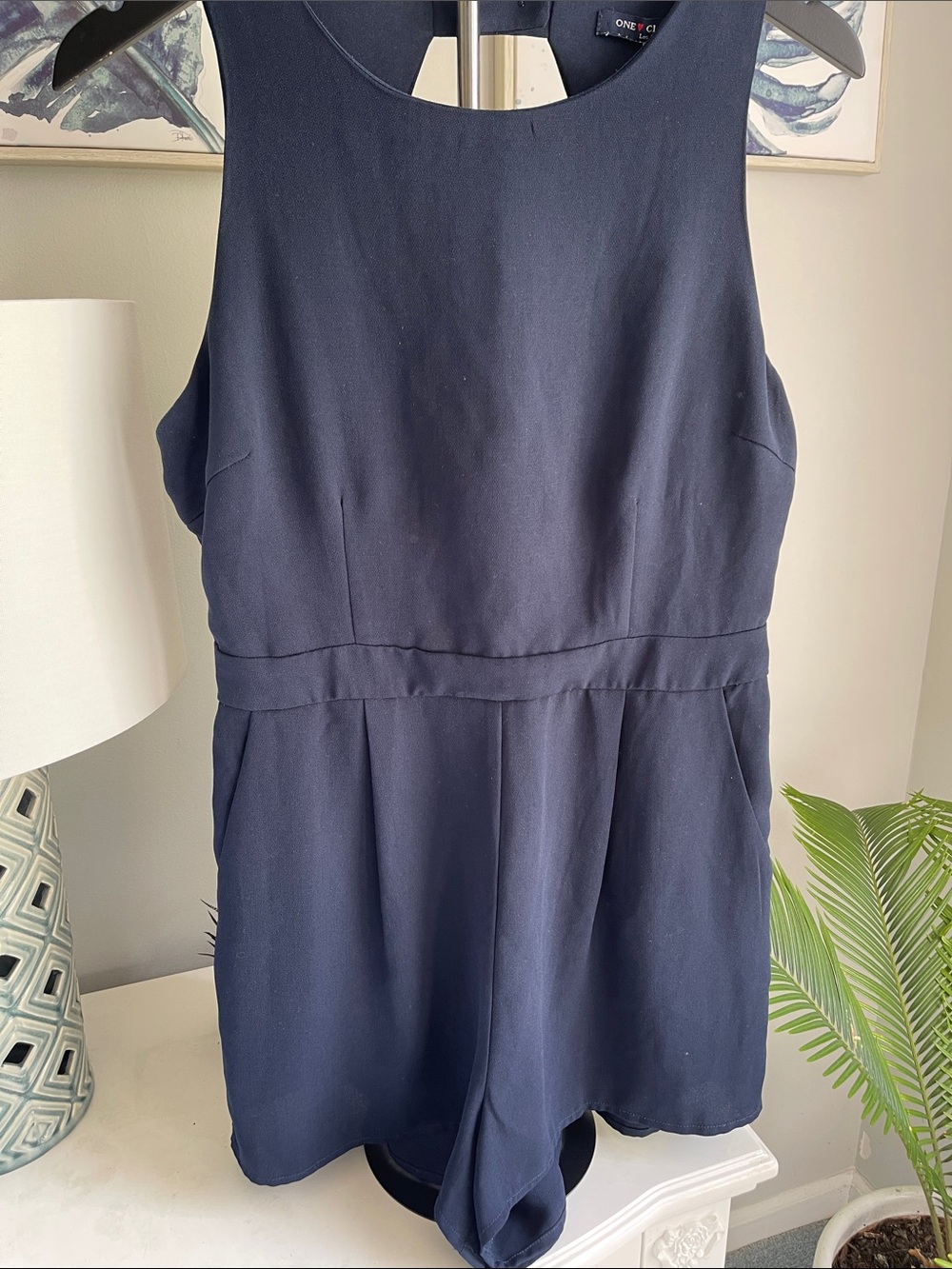 ONE CLOTH Navy Sleeveless Tailored Romper